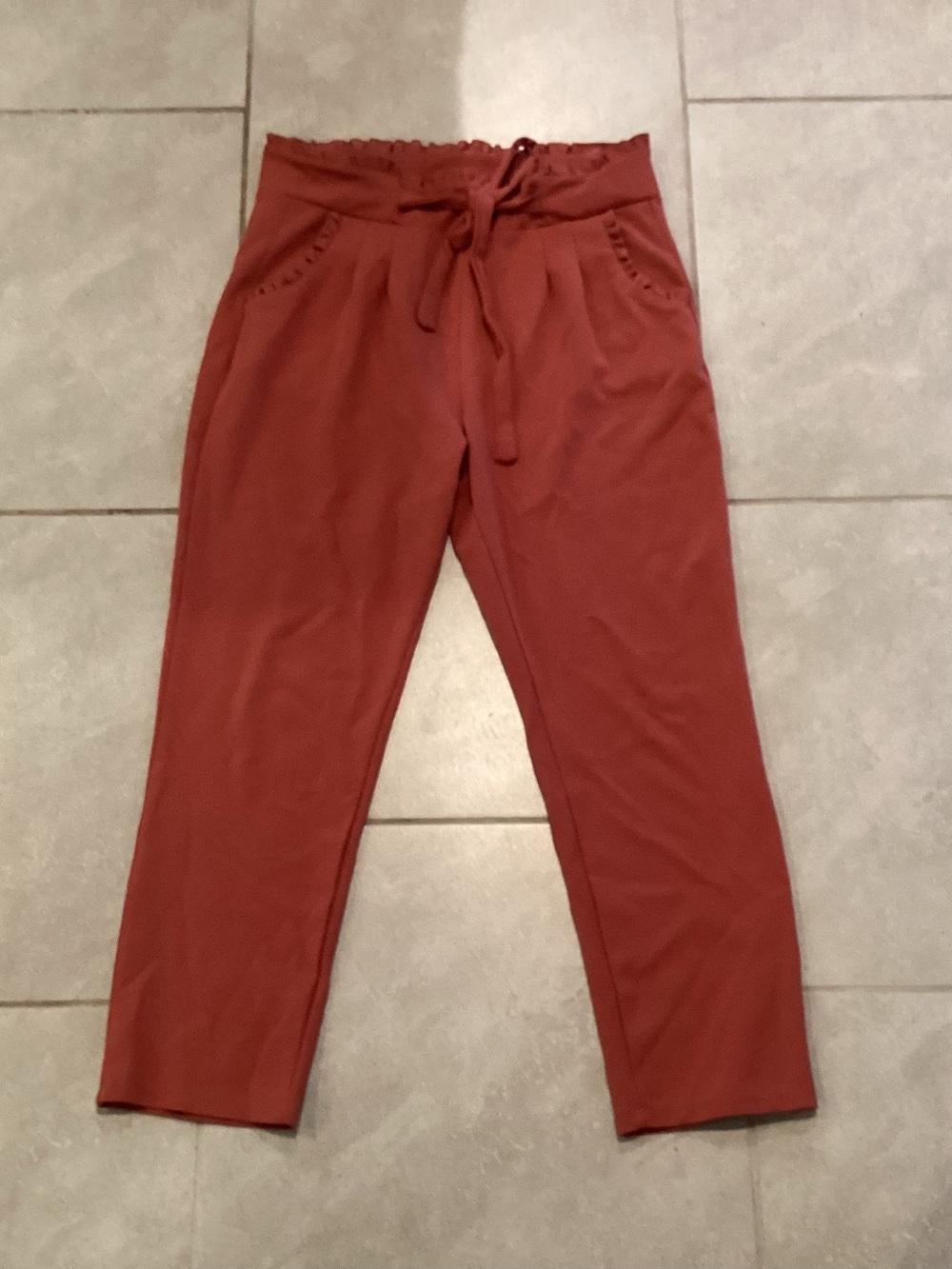 Pink Drawstring Paperbag Waist Pants